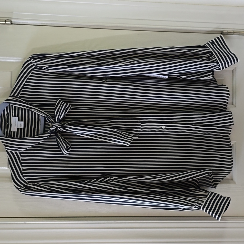 LIZ CLAIBORNE WOMENS PLUS PETITE NAVY/WHITE STRIPES LONG SLEEVE BLOUSE SIZE PXXL